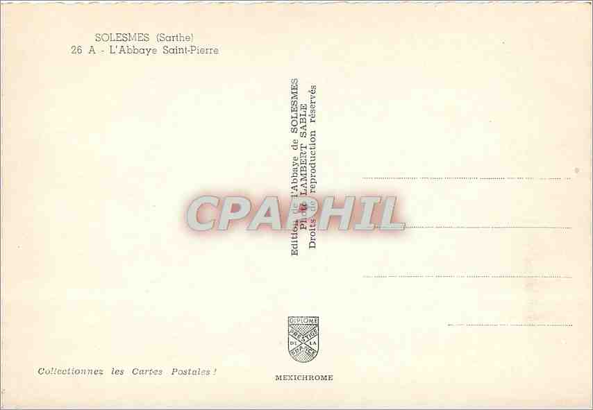 CPM Solesmes (Sarthe) A L'Abbaye Saint Pierre — Verso