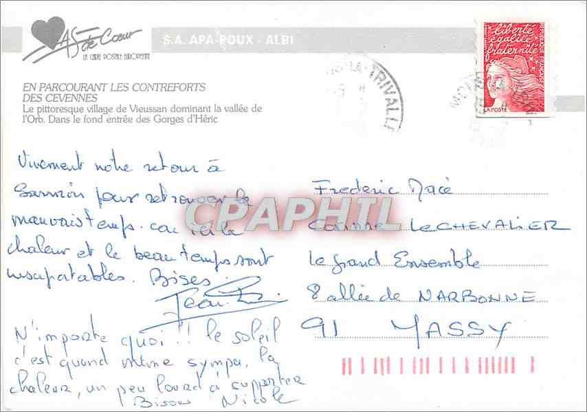 CPM En Parcourant les Contreforts des Cevennes le pittoresque village de Vieussan dominant la valle  — Back