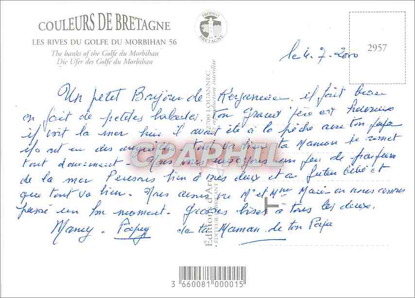 CPM Le Golfe du Morbihan Bretagne sud les rives du Golfe du Morbihan — Rückseite