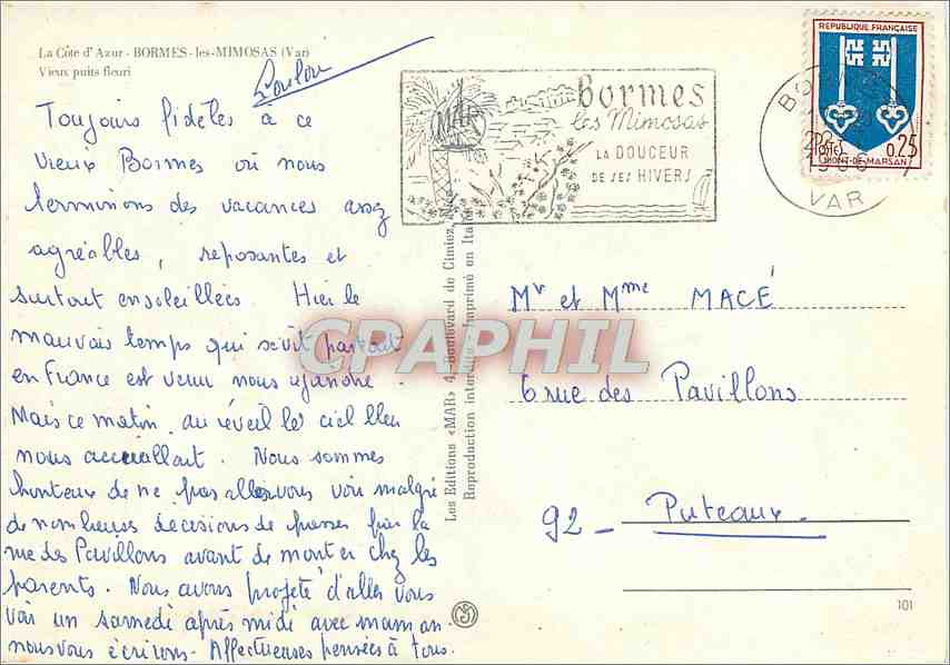 CPM Bormes les Mimosas (Var) Vieux puits fleuri — Rückseite