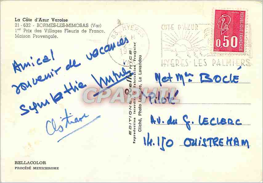 CPM Bormes les Mimosas (Var) 1er pric des villages Fleuris de France Maison Provencale — Rückseite
