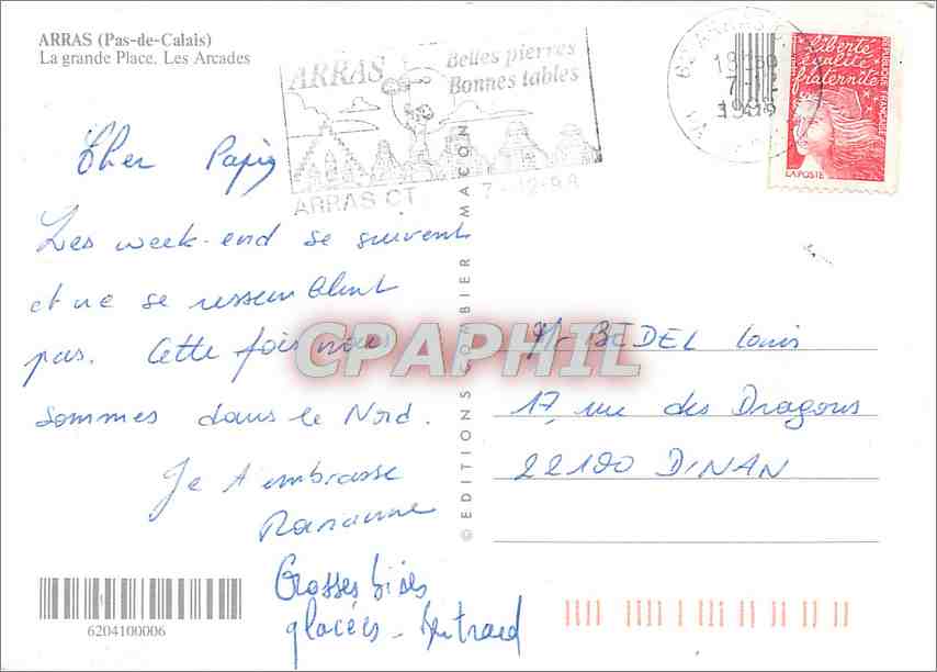 CPM Arras (Pas de Calais) La grande Place les Arcades — Rückseite