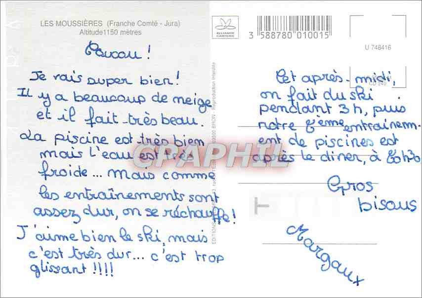 CPM Les Moussieres (Franche Comte Jura) Alt 1150 m — Rückseite