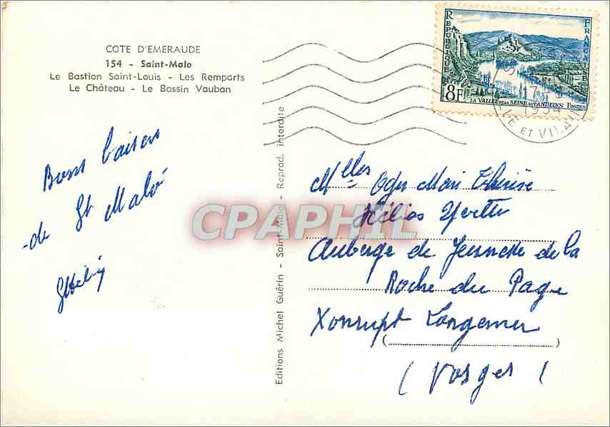 Saint-Malo — El Bastión Saint-Louis, El Castillo, El Estanque Vauban — Ediciones Michel Guérin, n°154 — Reverso