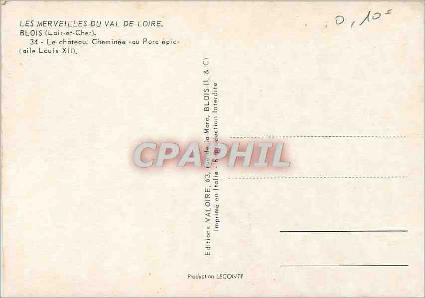 CPM Blois (Loir et Cher) Le Chateau Cheminee au Porc epic (aile Louis XII) — Verso