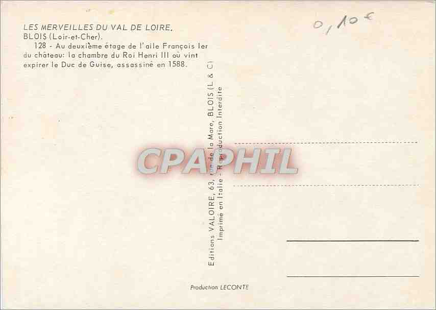 CPM Blois (Loir et Cher) au deuxieme etage de l'aile Francois Ier du chateau — Verso