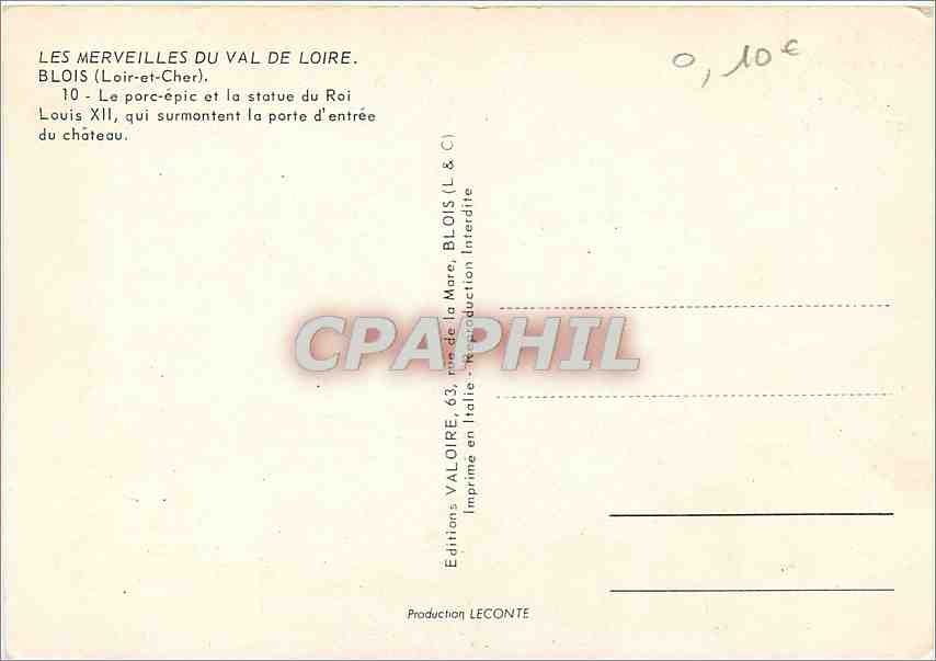 CPM Blois (Loir et Cher) Le porc epic et la statue du Roi Louis XII — Verso