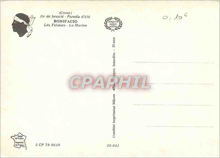 CPM Bonifacio Les falaises la Marine — Rückseite