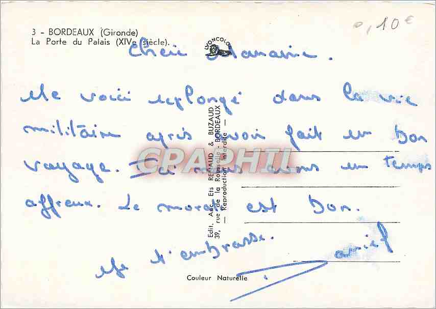 CPM Bordeaux La Porte du Palais (XIVe s) — Verso