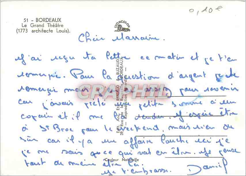 CPM Bordeaux Le Grand Theatre — Verso