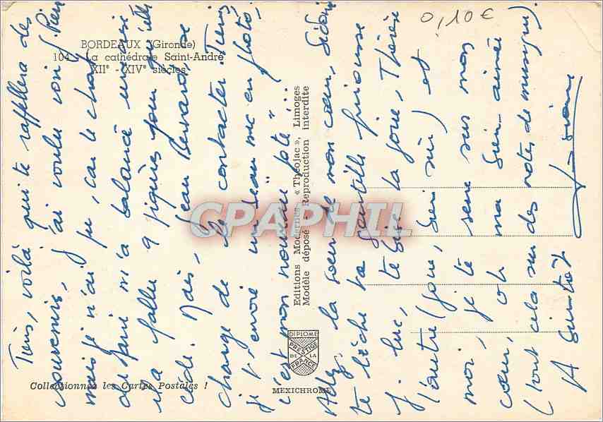 CPM Bordeaux La Cathedrale Saint Andre (XIIe XIVe s) — Verso