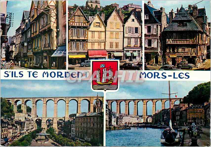 CPM Morlaix (NORD de Finistere) Les vieilles maisons et le viaduc la devise de Morlaix est un jeu de