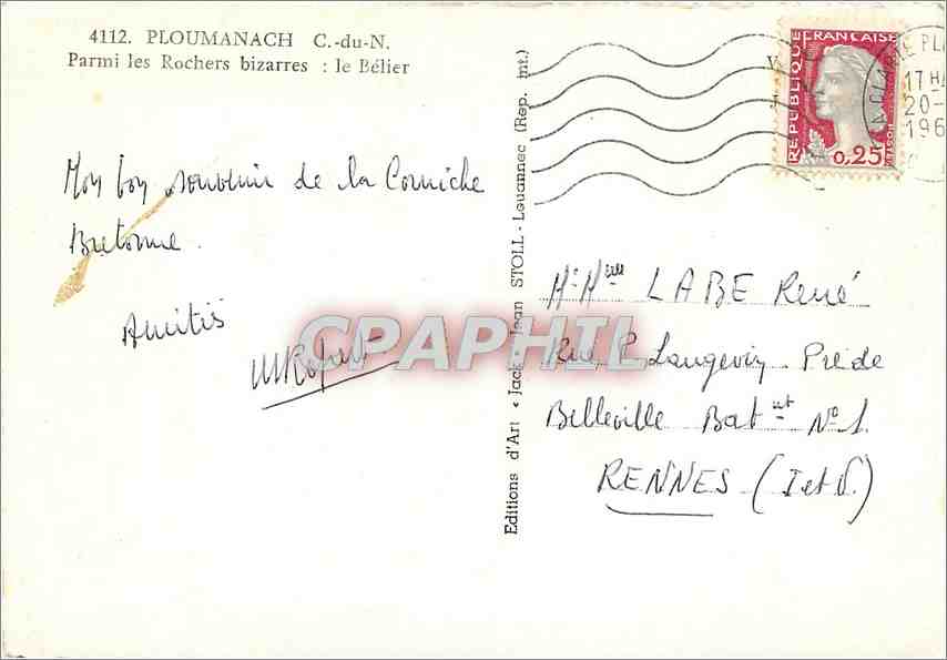 CPM Ploumanac'h C du N Parmi les roches bizzares le Beliers — Rückseite