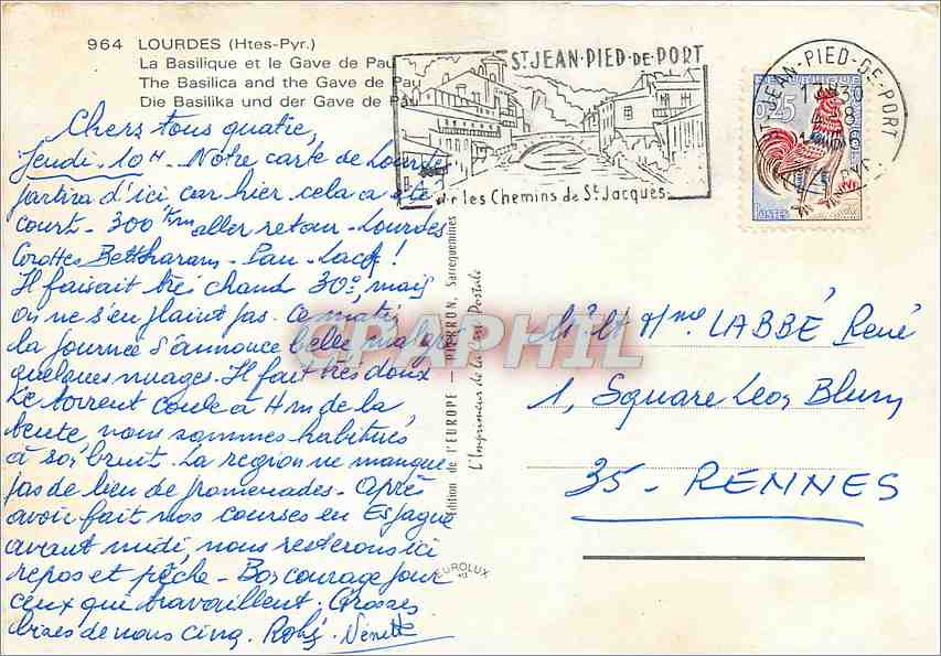 CPM Lourdes (Htes Pyr) la basilique et le Gave de Pau — Verso