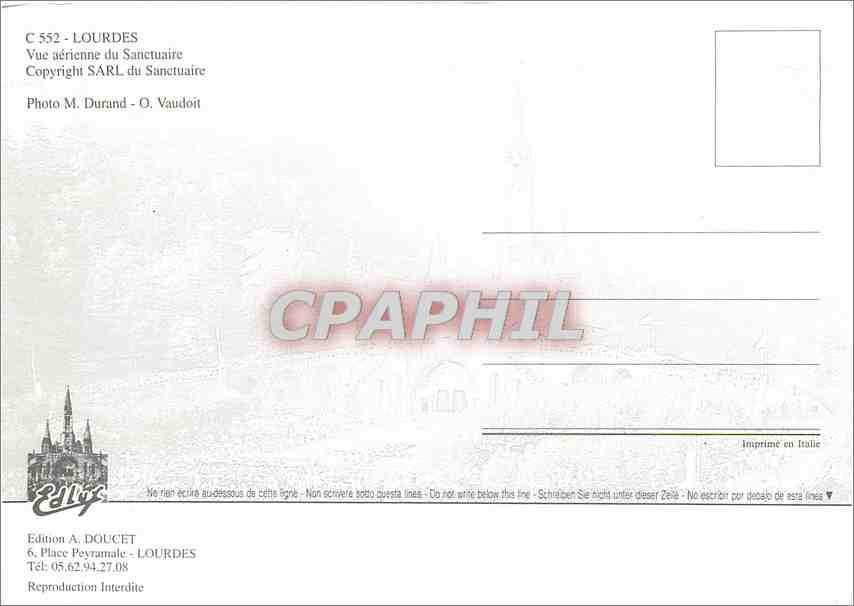 CPM Lourdes Vue aerienne du Sanctuaire — Verso