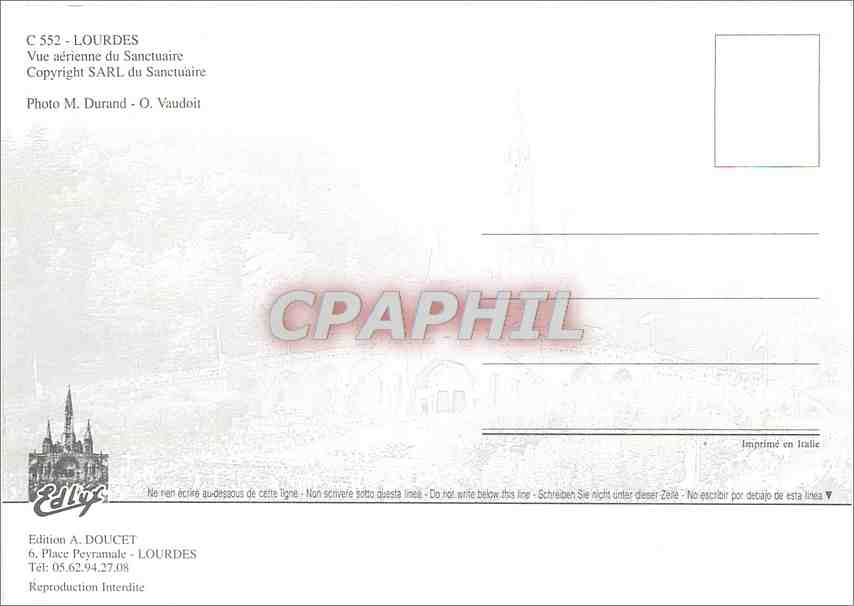 CPM Lourdes Vue aerienne du Sanctuaire — Verso