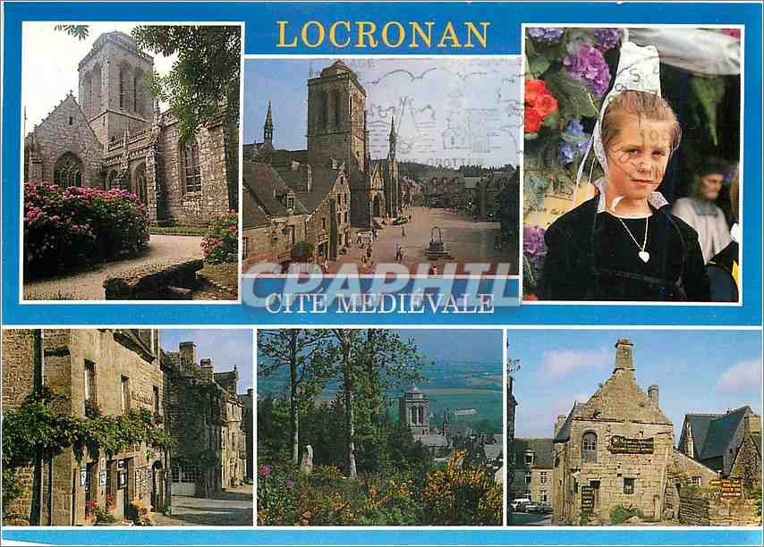 CPM Locronan (Finistere) Les vieilles maisons l'eglise Saint Ronan et le costume regional