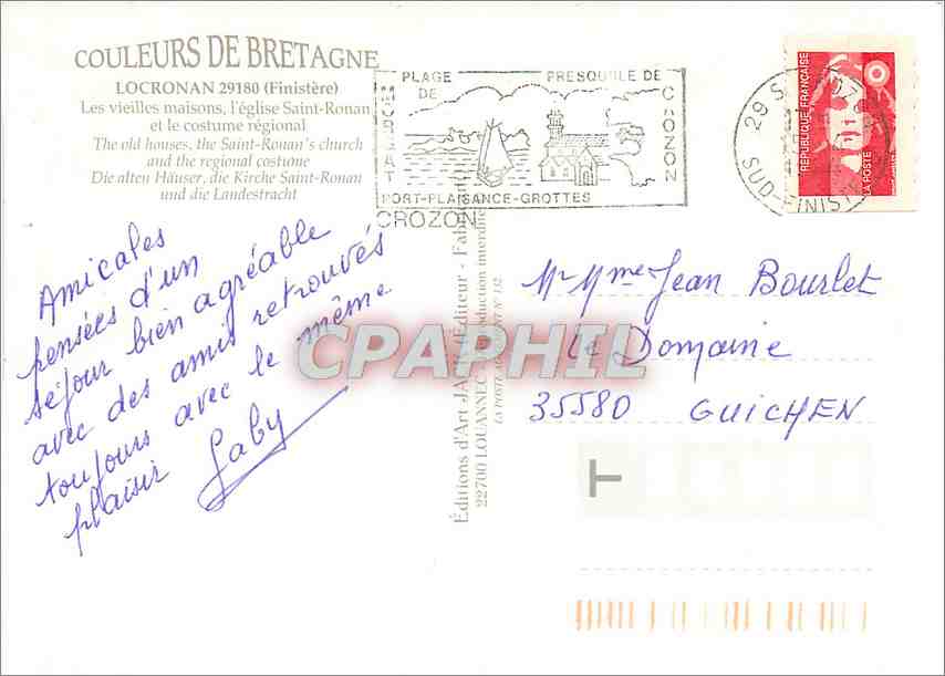 CPM Locronan (Finistere) Les vieilles maisons l'eglise Saint Ronan et le costume regional — Rückseite