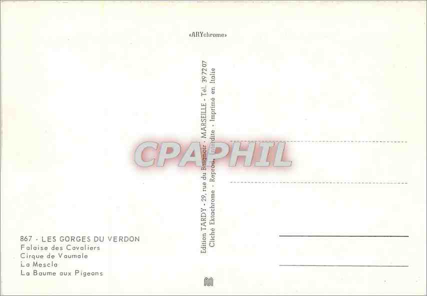 CPM Les Gorges du Verdon Falaise des Cavaliers Cirque de Vaumale le Mesela la Baume aux Pigeons — Verso