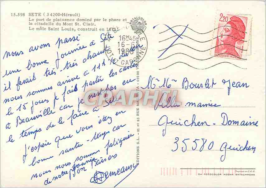 CPM Sete (Herault) Le Port de Plaisance domine par le phare et la citadelle du Mont St Clair — Rückseite