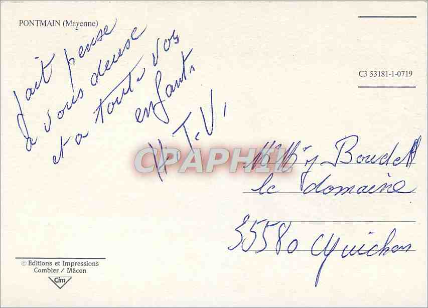 CPM Pont Main Mayenne a ses pieds j'au prie pour vous — Back