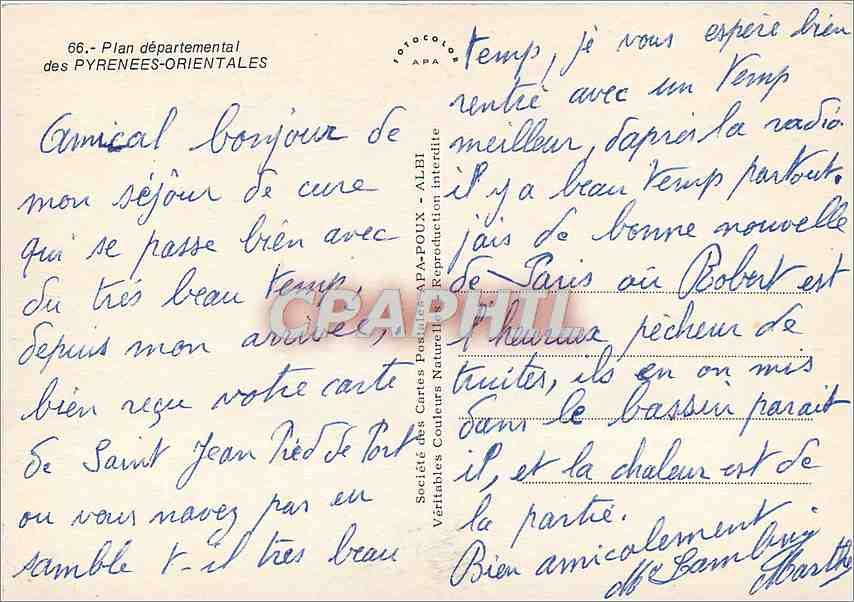 CPM Plan departemental des Pyrenees Orientales Taureau Corrida — Rückseite