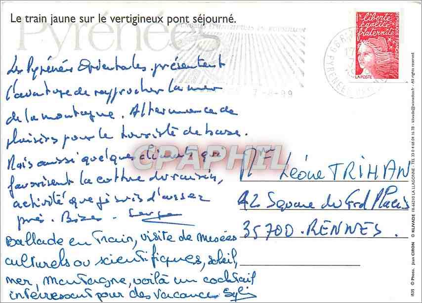 CPM Le Train Jaune Montagnes Merveilleures  — Rückseite