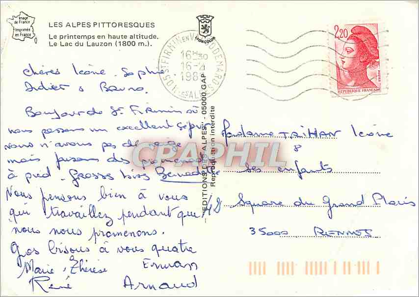 Le Lac du Lauzon — Les Alpes pittoresques — Éditions des Alpes — Verso