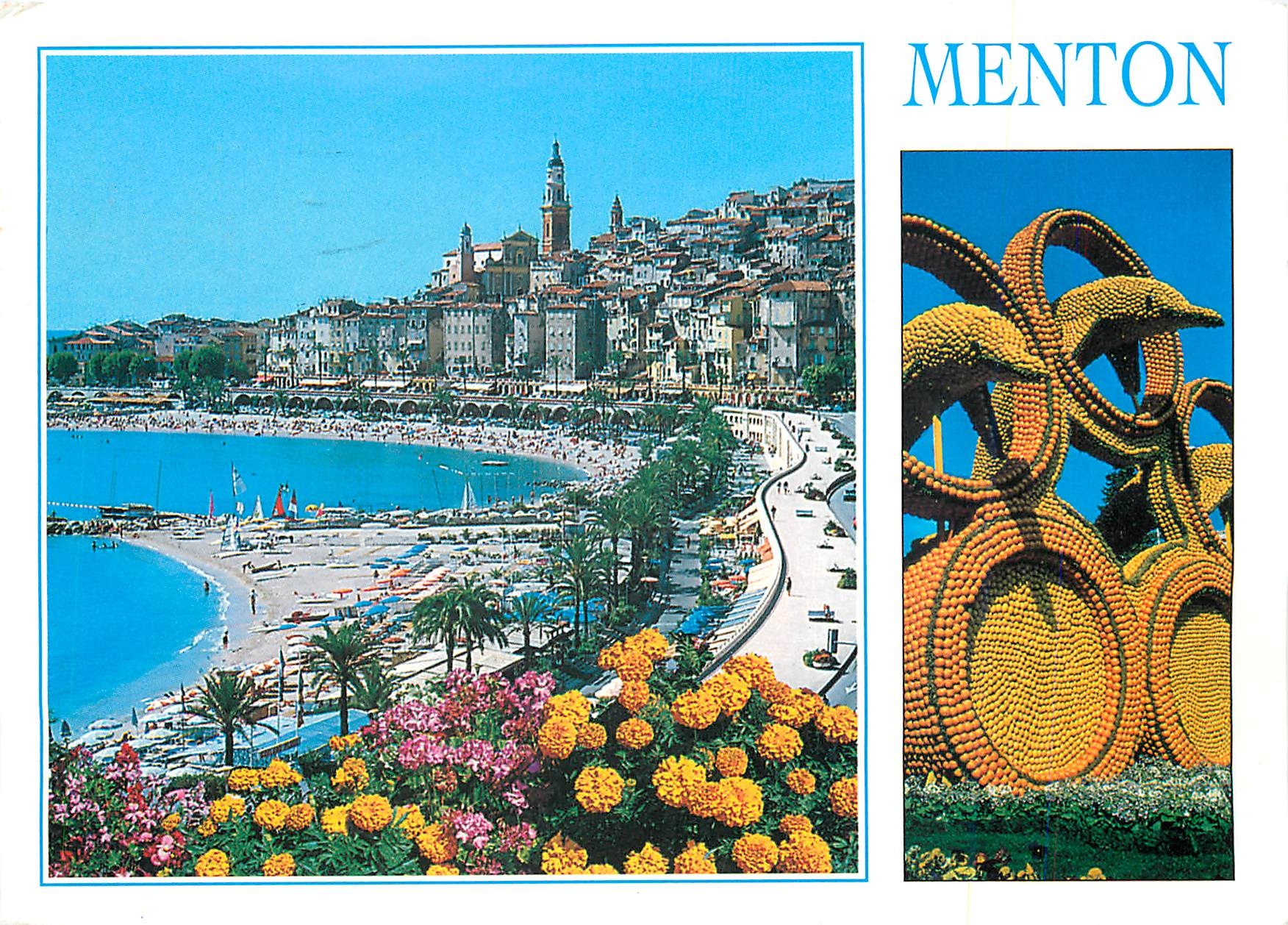 CPM Menton Alpes Maritimes La Vieille ville et decor de la fete du Citron 