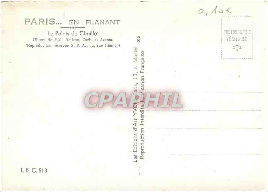 CPM Paris Le Palais de Chaillot  — Rückseite