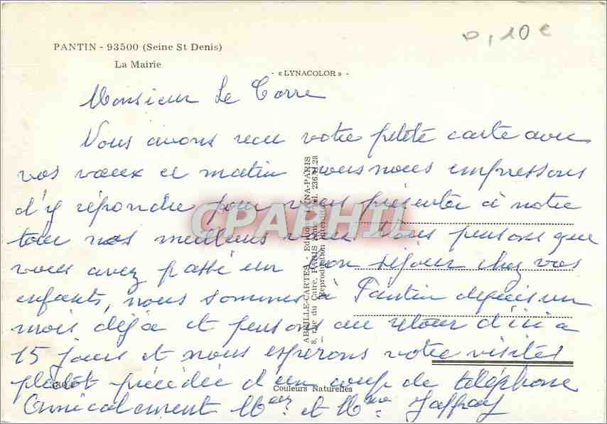 CPM Pantin Seine St Denis La Mairie  — Rückseite