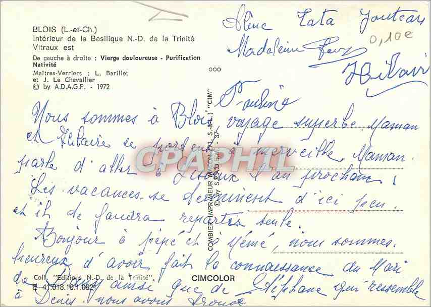 CPM Blois L et Ch Interieur de la Basilique ND de la Trinite Vitraux est  — Rückseite