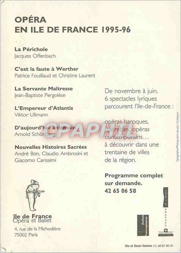 CPM Ile de France Opera et Ballet  — Back