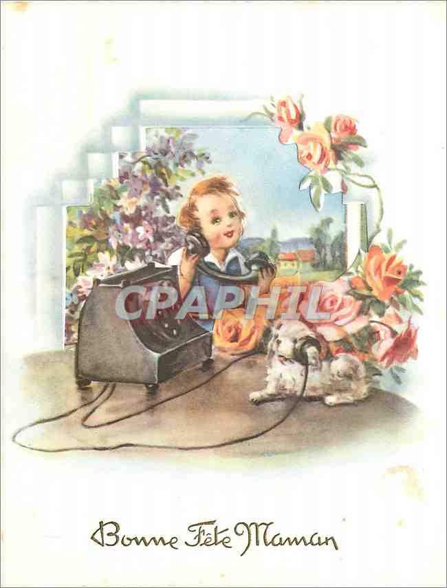 CPM Bonne Fete Maman Telephone Chien