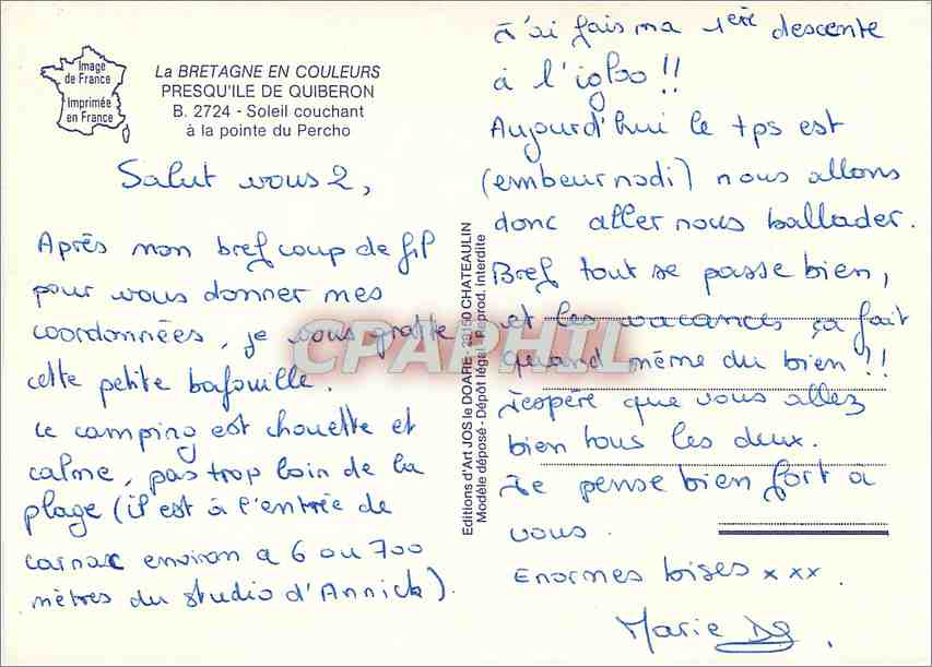 CPM Presqu'ile de Quiberon Soleil Couchant a la pointe du Percho  — Rückseite
