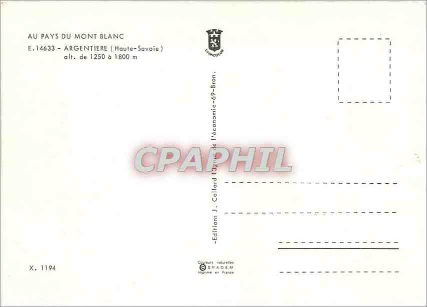 CPM Au pays du Mont Blanc Argentiere Haute Savoie  — Rückseite