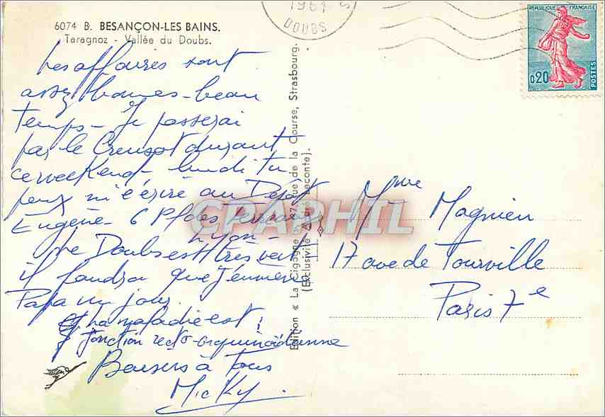 CPM Besancon les Bains Taragnoz Vallee du Doubs  — Rückseite
