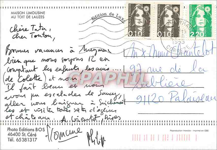 CPM Maison Limousine au toit de Lauzes  — Rückseite