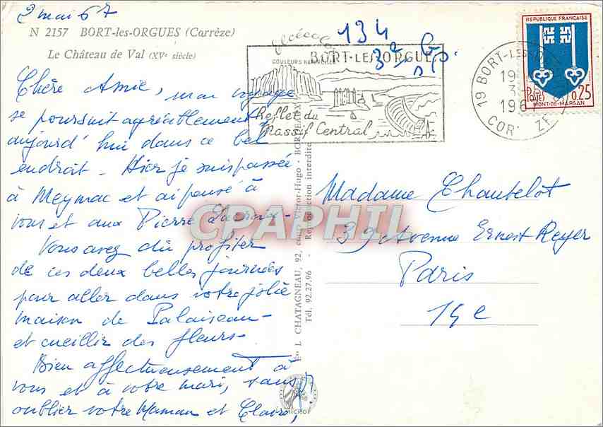 CPM Bort les Orgues Correze Le Chateau de Val  — Rückseite