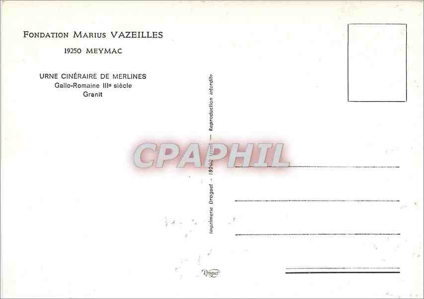 CPM Meymac Urne Cineraire de Merlines Gallo Romaine  — Rückseite