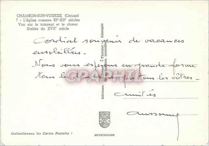 CPM Chambon sur Voueize Creuse L'Eglise romane  — Rückseite