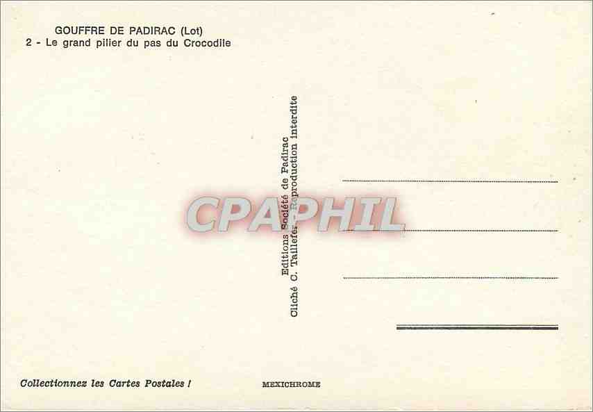 Gouffre de Padirac (Lot) — Le grand pilier du pas du Crocodile — éditions C. Tallié — Rückseite
