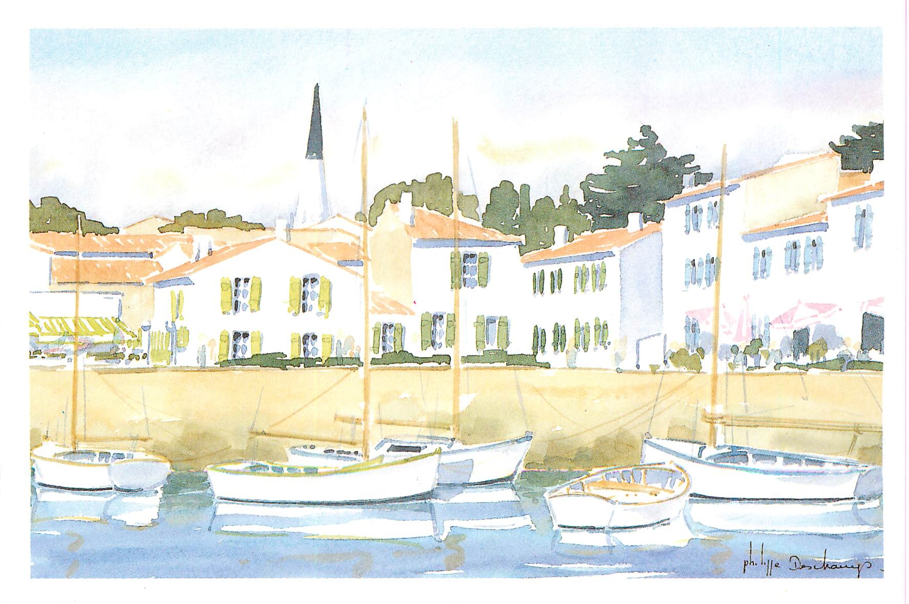 CPM Cartina Le Port d'Ars en Re Aquarelle de Philippe Deschamps 