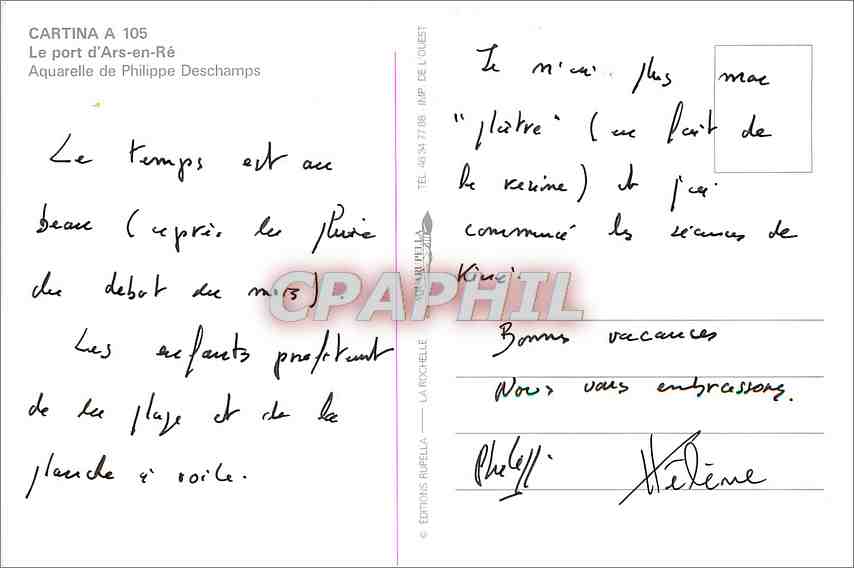 CPM Cartina Le Port d'Ars en Re Aquarelle de Philippe Deschamps  — Rückseite