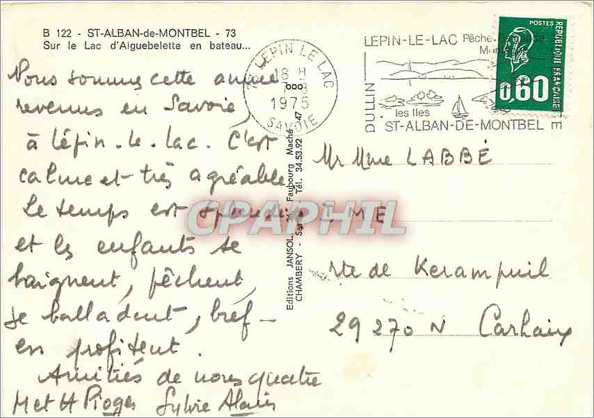 CPM St Alban de Montbel Sur le Lac d'Aiguebelette en Bateau  — Rückseite