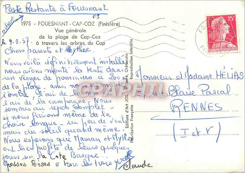 CPM Fouesnant Cap Coz Finistere Vue Generale  — Rückseite