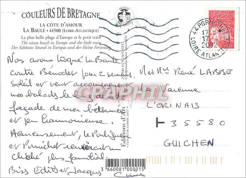 CPM La Baule Loire Atlantique La Plus belle plage d'Europe et le petit train  — Rückseite