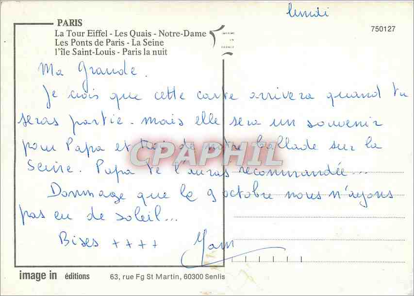 CPM La Seine a Paris  — Rückseite