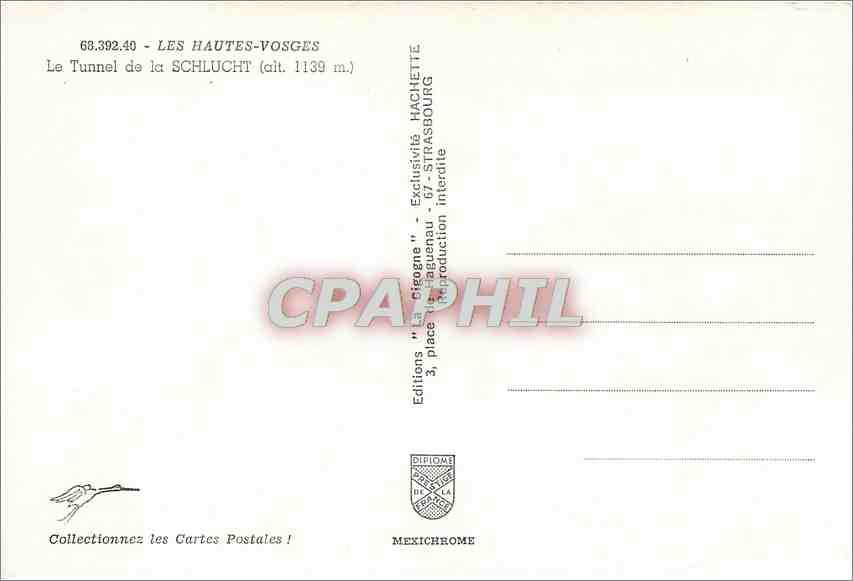 CPM Les Hautes Vosges Le Tunnel de la Schlucht  — Rückseite