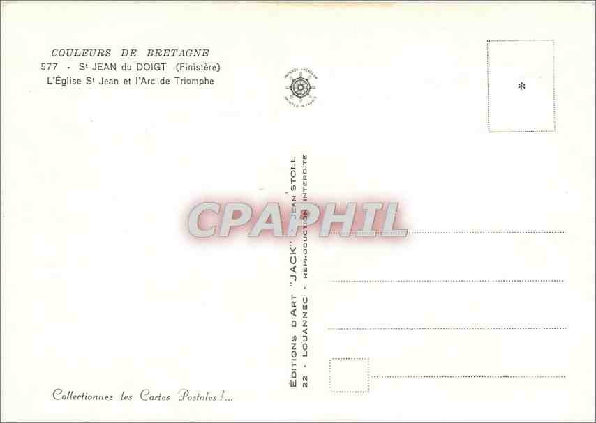CPM St Jean du Doigt Finistere L'Eglise St Jean et l'Arc de Triomphe  — Rückseite